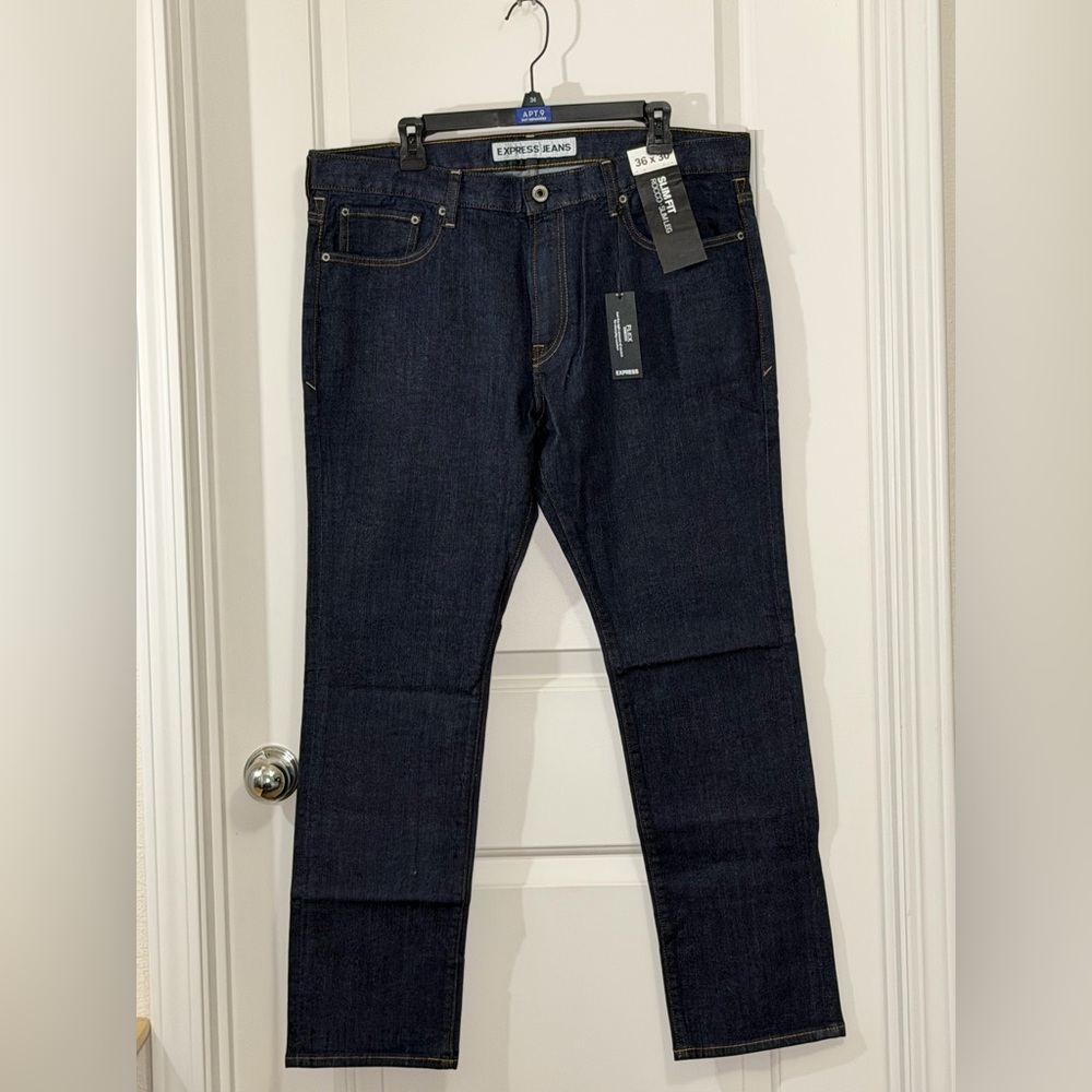 Express Men's Slim Straight Jeans in Dark Blue
